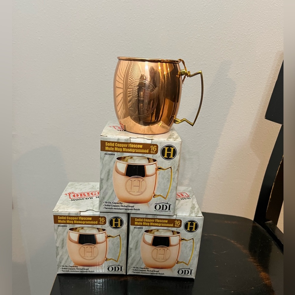 Four Moscow Mule Copper Cups with “H” Monogram
